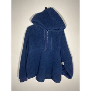 PINK Victoria’s Secret Sherpa Hoodie L Navy Blue Pullover Cozy Teddy Zip Jacket